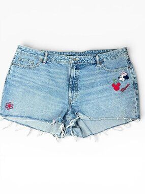 Old Navy x Disney Minnie Mouse Denim Shorts Womens 22 High Cutoff Raw Hem